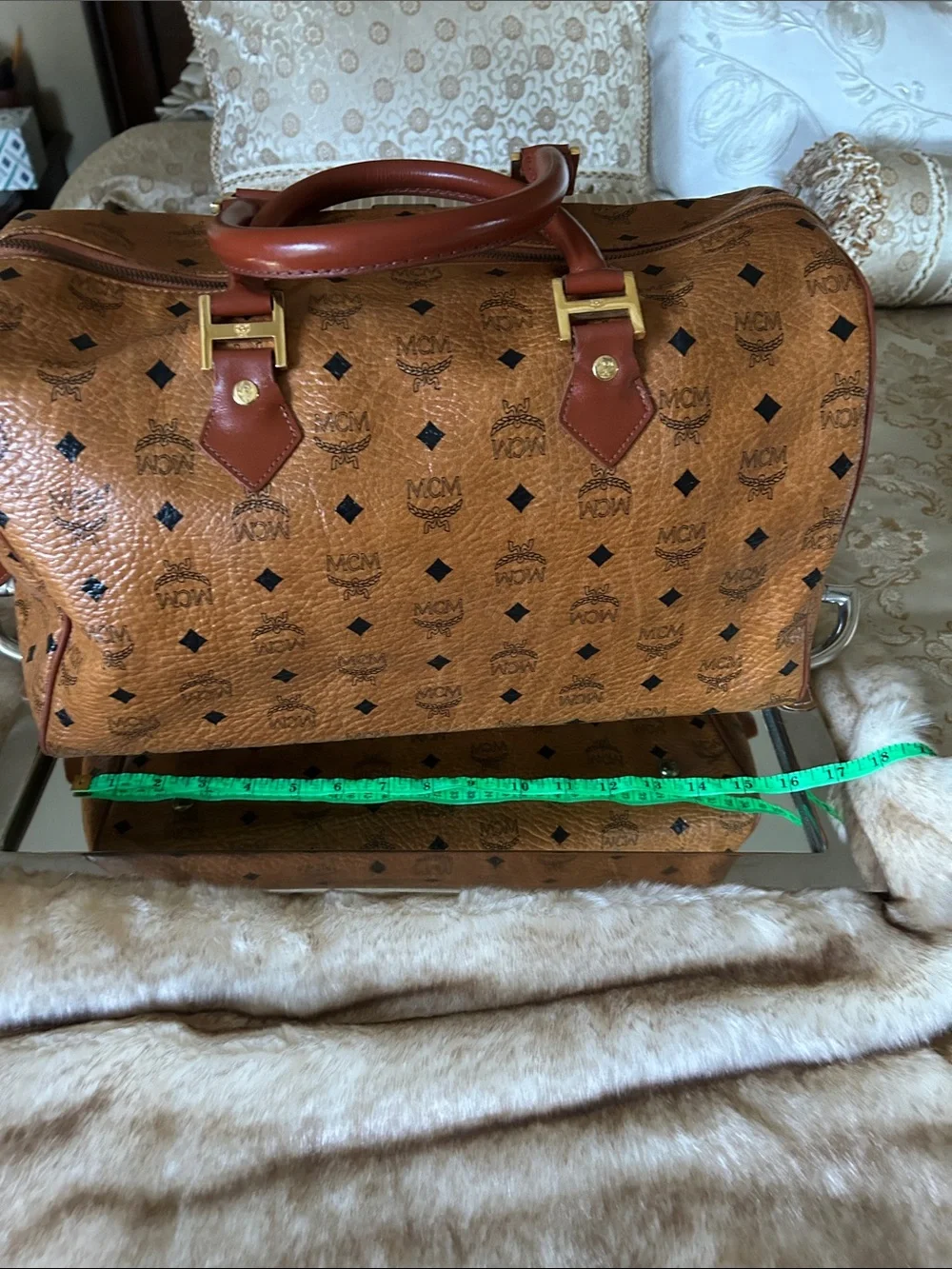 MCM Cognac Visetos Monogram Duffel with Tan Leather Trim EUC … comes with COA